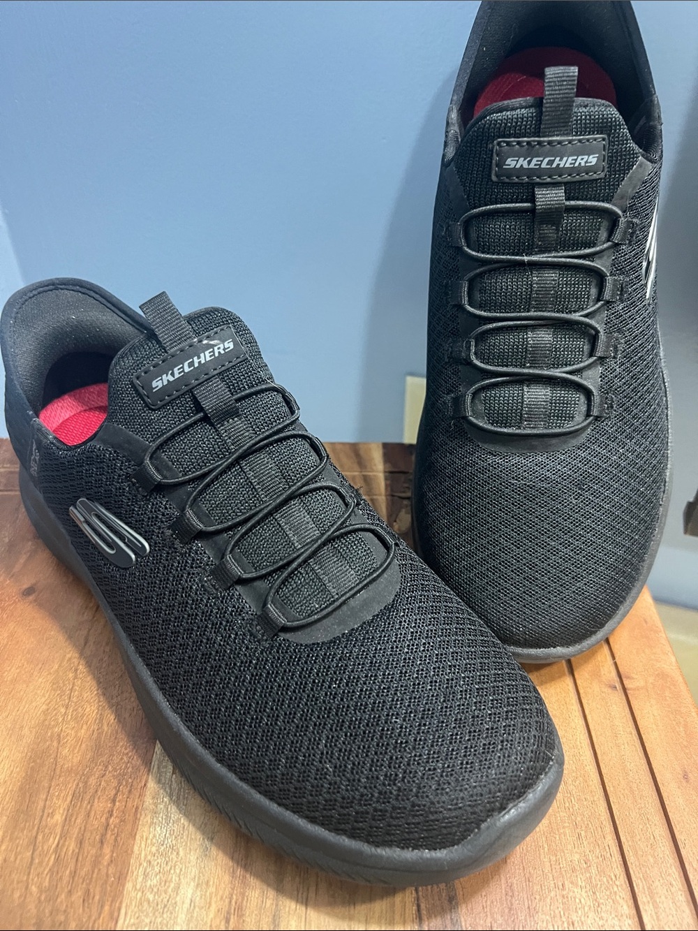 Skechers Black Mesh Slip-On Athletic Sneakers with Red Insole